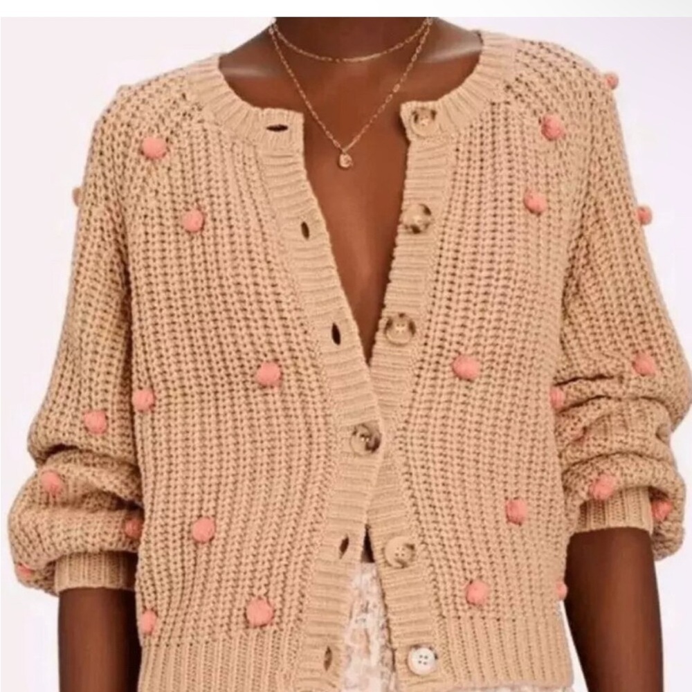 The Great. Bobble Fisherman Knit Cardigan in Sand and Berry Size 0. Excellent Co